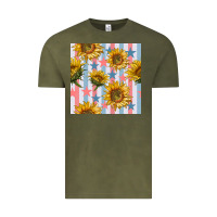 Vintage Olive patriotic sunflowers stripes and stars seamless patrern Vintage Tee - BundleAndBundleShop
