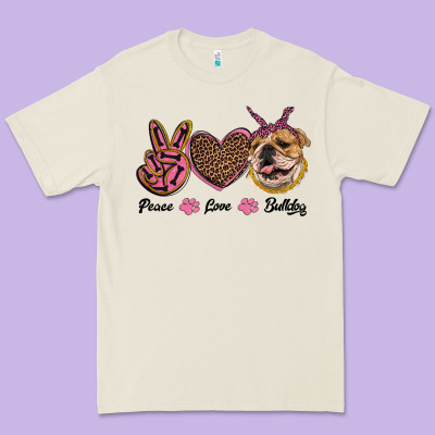 Peace Love Bulldog Premium Tee Designed By Ranaportraitstore