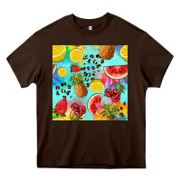 Chocolate Brown fruits tie dye seamless pattern Heavy Core Tee - Zillion Design Studio
