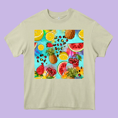 Fruits Tie Dye Seamless Pattern Heavy Core Tee Designed By Zillion Design Studio