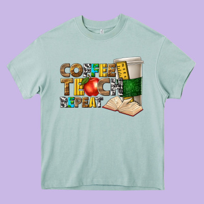 Coffee Teach Repeat Heavy Core Tee Designed By Texasbilliewilder