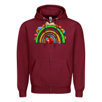 Burgundy school rainbow Zipper Hoodie - NancyCooperArtShop