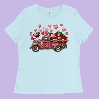 Ladies Tee Love Truck With Roses And Leopard