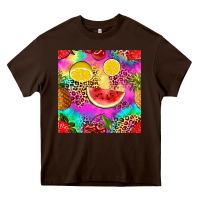 Chocolate Brown fruits leopard tie dye seamless pattern Heavy Core Tee - Zillion Design Studio