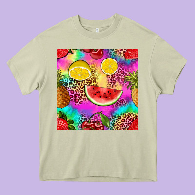 Fruits Leopard Tie Dye Seamless Pattern Heavy Core Tee Designed By Zillion Design Studio