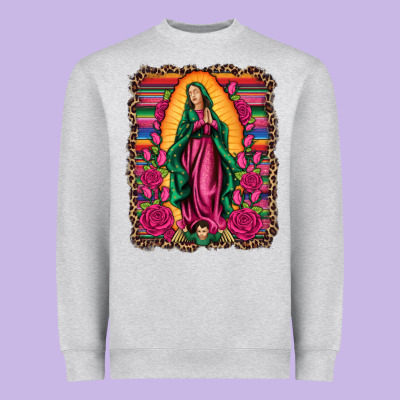 Our Lady Of Guadalupe Serape Background Heavyweight Sweatshirt Designed By Artiststas