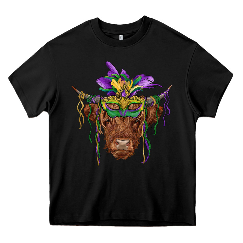 Mardi Gras Mask Highland Cow Heavy Core Tee by RanaPortraitStore | Teevron