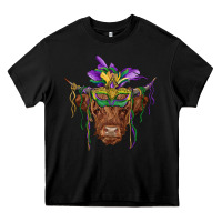 Black mardi gras mask highland cow Heavy Core Tee - RanaPortraitStore