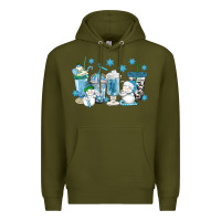 Army Green winter snowman coffee cups Premium Hoodie - texasbilliewilder
