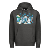 Charcoal Heather winter snowman coffee cups Premium Hoodie - texasbilliewilder