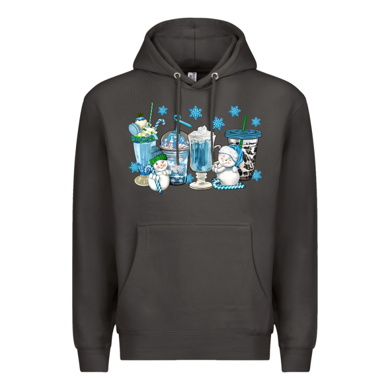 Winter Snowman Coffee Cups Premium Hoodie by texasbilliewilder | Teevron