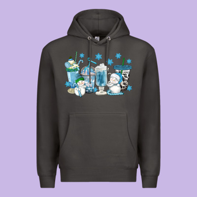 Winter Snowman Coffee Cups Premium Hoodie Designed By Texasbilliewilder