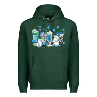 Sports Green winter snowman coffee cups Premium Hoodie - texasbilliewilder