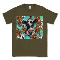 Army Green western black and white cow Classic Tee - BarkalooDesign