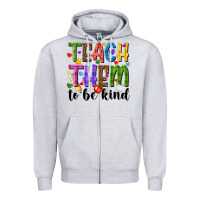 Heather Grey teach them to be kind Zipper Hoodie - NancyCooperArtShop