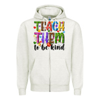 Oatmeal Heather teach them to be kind Zipper Hoodie - NancyCooperArtShop