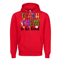 Red teach them to be kind Zipper Hoodie - NancyCooperArtShop