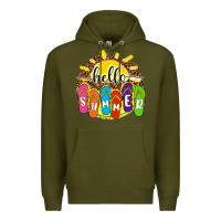 Army Green hello summer with flip flops Premium Hoodie - NancyCooperArtShop