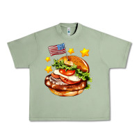 Oil Green american flag and hamburger Urban Heavy Tee - AdoDesignShop