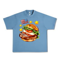 Pebble Blue american flag and hamburger Urban Heavy Tee - AdoDesignShop