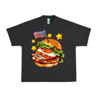 Pigment Black american flag and hamburger Urban Heavy Tee - AdoDesignShop