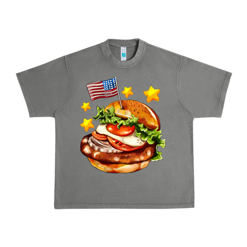 American Flag And Hamburger Urban Heavy Tee by AdoDesignShop | Teevron