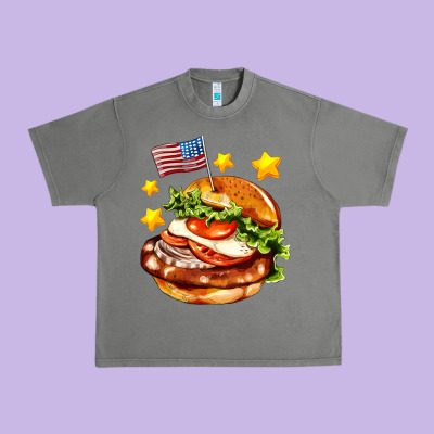 American Flag And Hamburger Urban Heavy Tee Designed By Adodesignshop