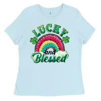 Baby Blue Lucky and blessed rainbow Ladies Tee - RanaPortraitStore