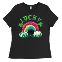 Black Lucky and blessed rainbow Ladies Tee - RanaPortraitStore