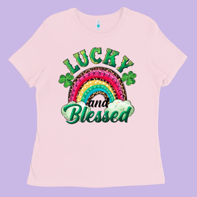 Ladies Tee Lucky and blessed rainbow
