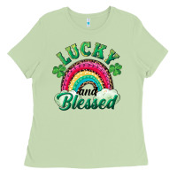 Matcha Lucky and blessed rainbow Ladies Tee - RanaPortraitStore