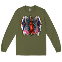 Army Green Angel Wing Lady of Guadalupe 4th of July Long Sleeve Tee - Jasminsmagicworld