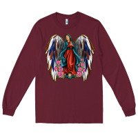 Burgundy Angel Wing Lady of Guadalupe 4th of July Long Sleeve Tee - Jasminsmagicworld