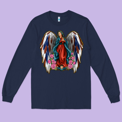 Angel Wing Lady Of Guadalupe 4th Of July Long Sleeve Tee Designed By Jasminsmagicworld