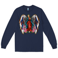 Navy Angel Wing Lady of Guadalupe 4th of July Long Sleeve Tee - Jasminsmagicworld