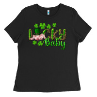 Black Lucky Baby With Pig Ladies Tee - RanaPortraitStore