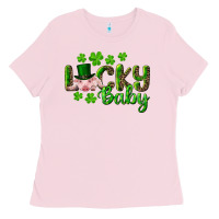 Bubblegum Pink Lucky Baby With Pig Ladies Tee - RanaPortraitStore
