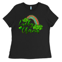 Black Lucky charm rainbow and shamrocks Ladies Tee - RanaPortraitStore