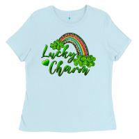 Baby Blue Lucky charm rainbow and shamrocks Ladies Tee - RanaPortraitStore