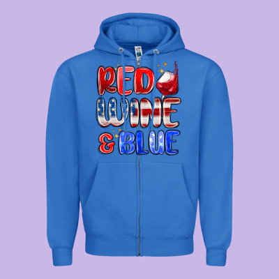 Red Wine And Blue Zipper Hoodie Designed By Maliassmallbusiness