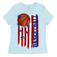 Baby Blue basketball american flag Ladies Tee - texasbilliewilder