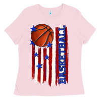 Bubblegum Pink basketball american flag Ladies Tee - texasbilliewilder