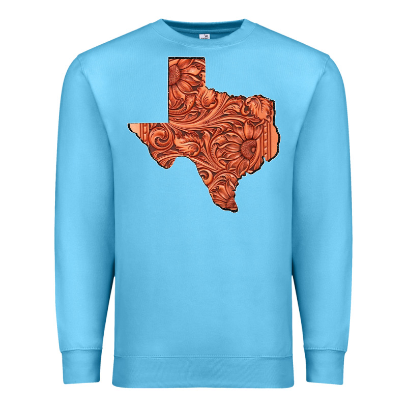 Texas Map Western Tooled Leather Pattern Premium Sweatshirt by Bettercallsaul | Teevron