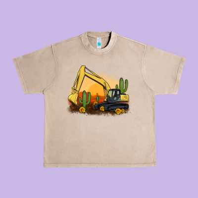 Excavator Cactus Sunflower Sunset Urban Heavy Tee Designed By Artiststas