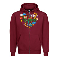 Burgundy teacher heart Zipper Hoodie - NancyCooperArtShop