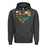 Charcoal Heather teacher heart Zipper Hoodie - NancyCooperArtShop