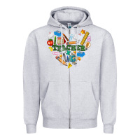 Heather Grey teacher heart Zipper Hoodie - NancyCooperArtShop