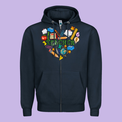 Teacher Heart Zipper Hoodie Designed By Nancycooperartshop