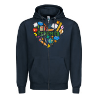 Navy teacher heart Zipper Hoodie - NancyCooperArtShop