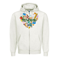 Oatmeal Heather teacher heart Zipper Hoodie - NancyCooperArtShop